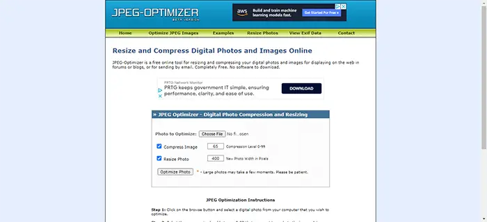 سایت Jpeg Optimizer